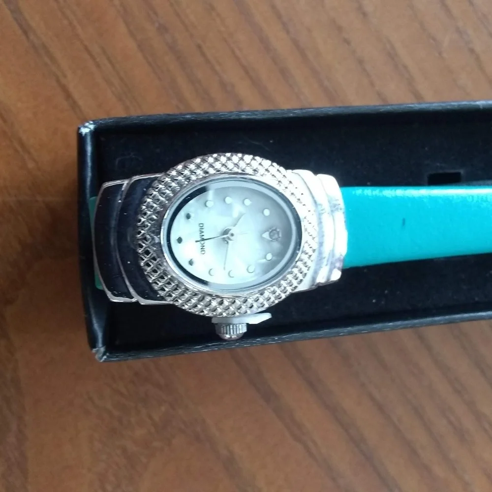 Avon Teal Leather Oval Dial Watch with Diamond Accent New in Box